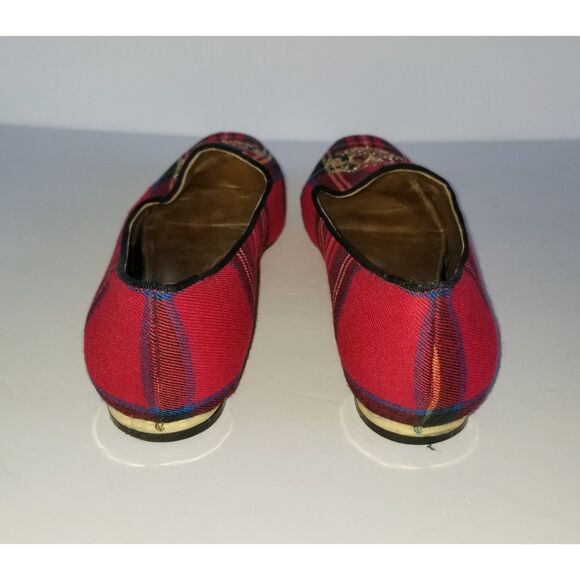 VC Signature Flats Red Tartan Plaid Sz 6 Embroidered Logo Square Toe - Picture 8 of 13